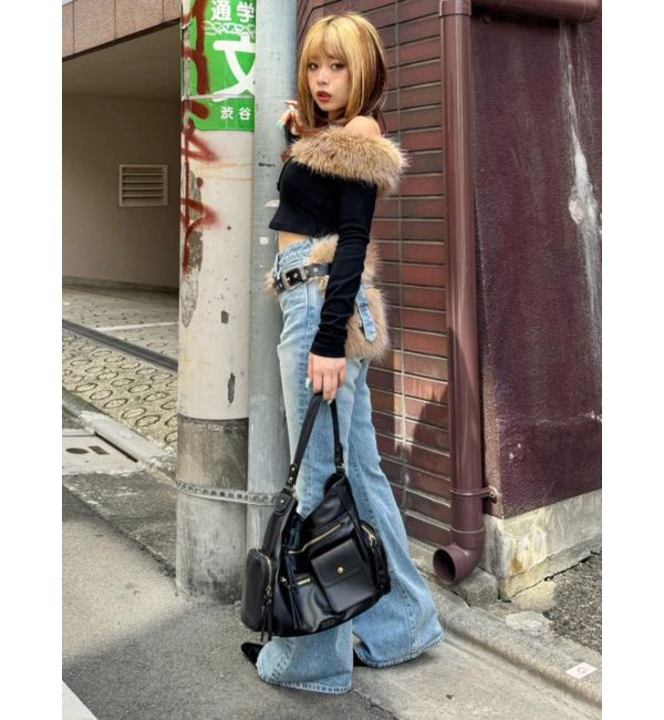 EVRIS「フェイクファードッキングオフショルトップス」|Tシャツ・カットソー|