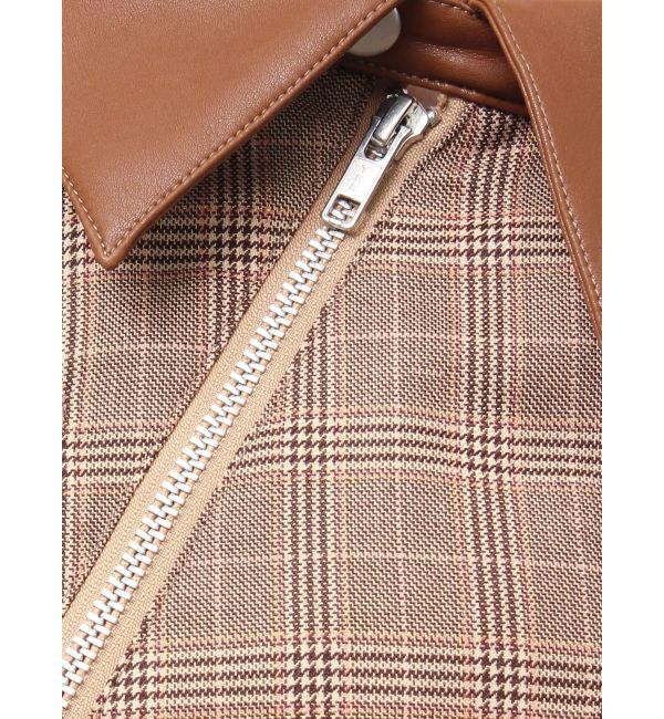 GYDA「ZIP designフェイクレザードッキングラメcheckブラウス」|シャツ・ブラウス|