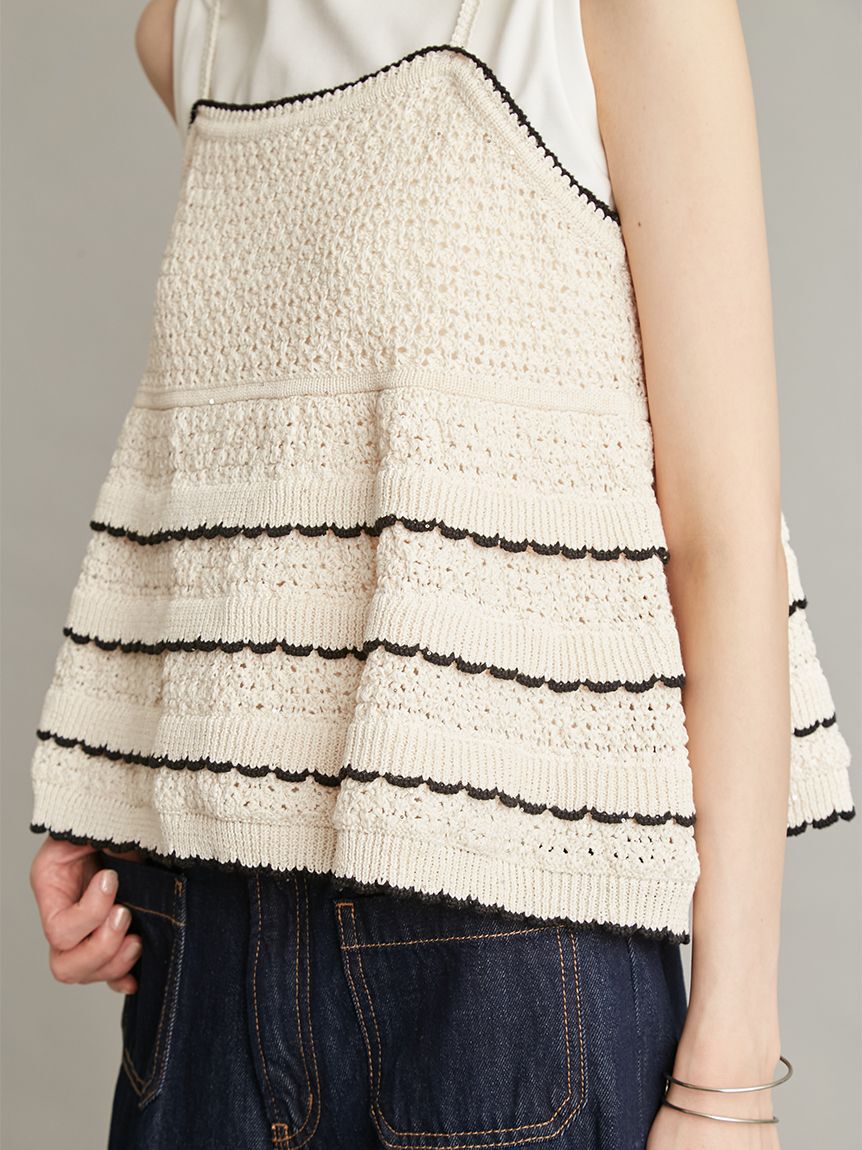 ウォッシャブル】クロシェニットキャミ×ノースリトップス（Mila Owen