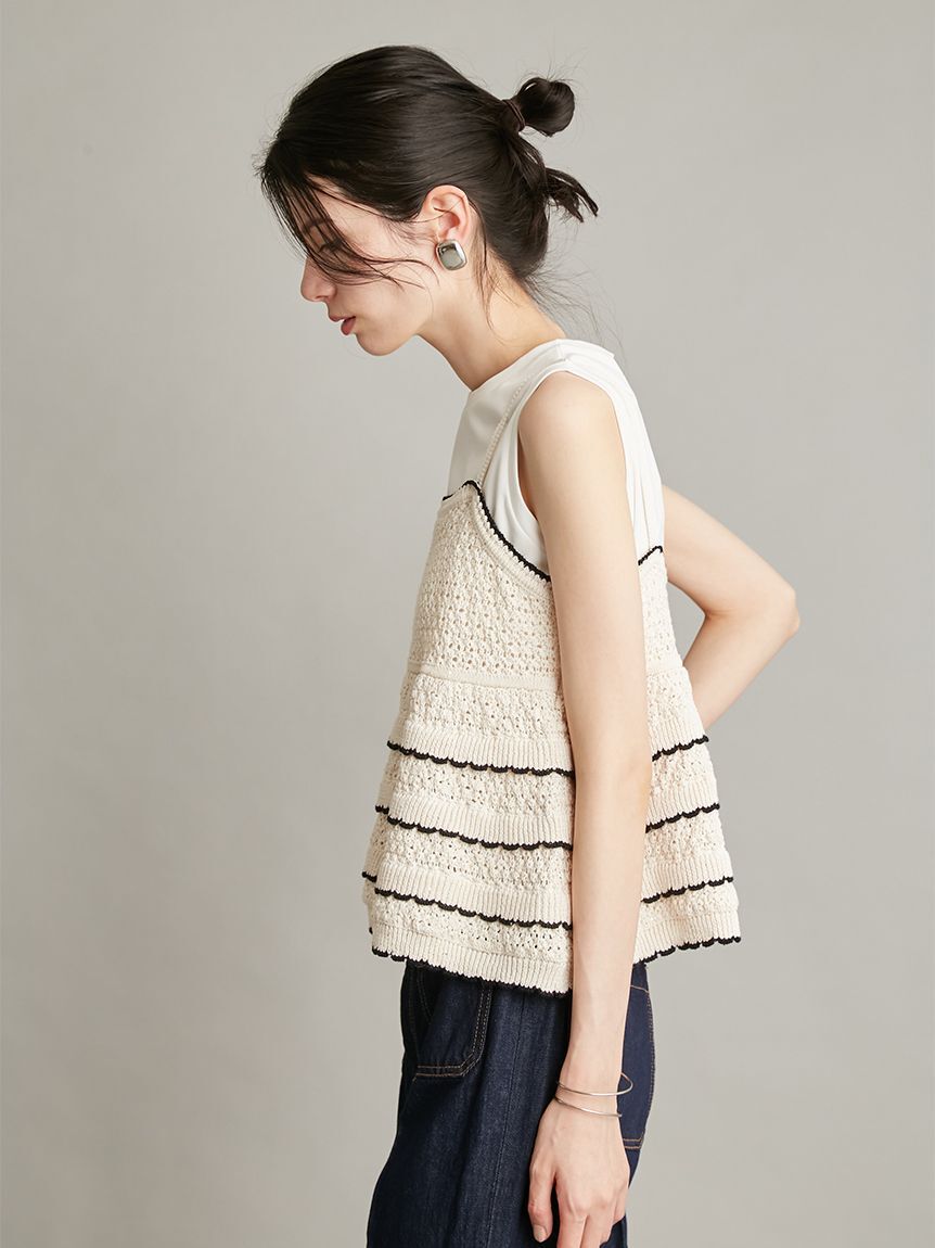 ウォッシャブル】クロシェニットキャミ×ノースリトップス（Mila Owen