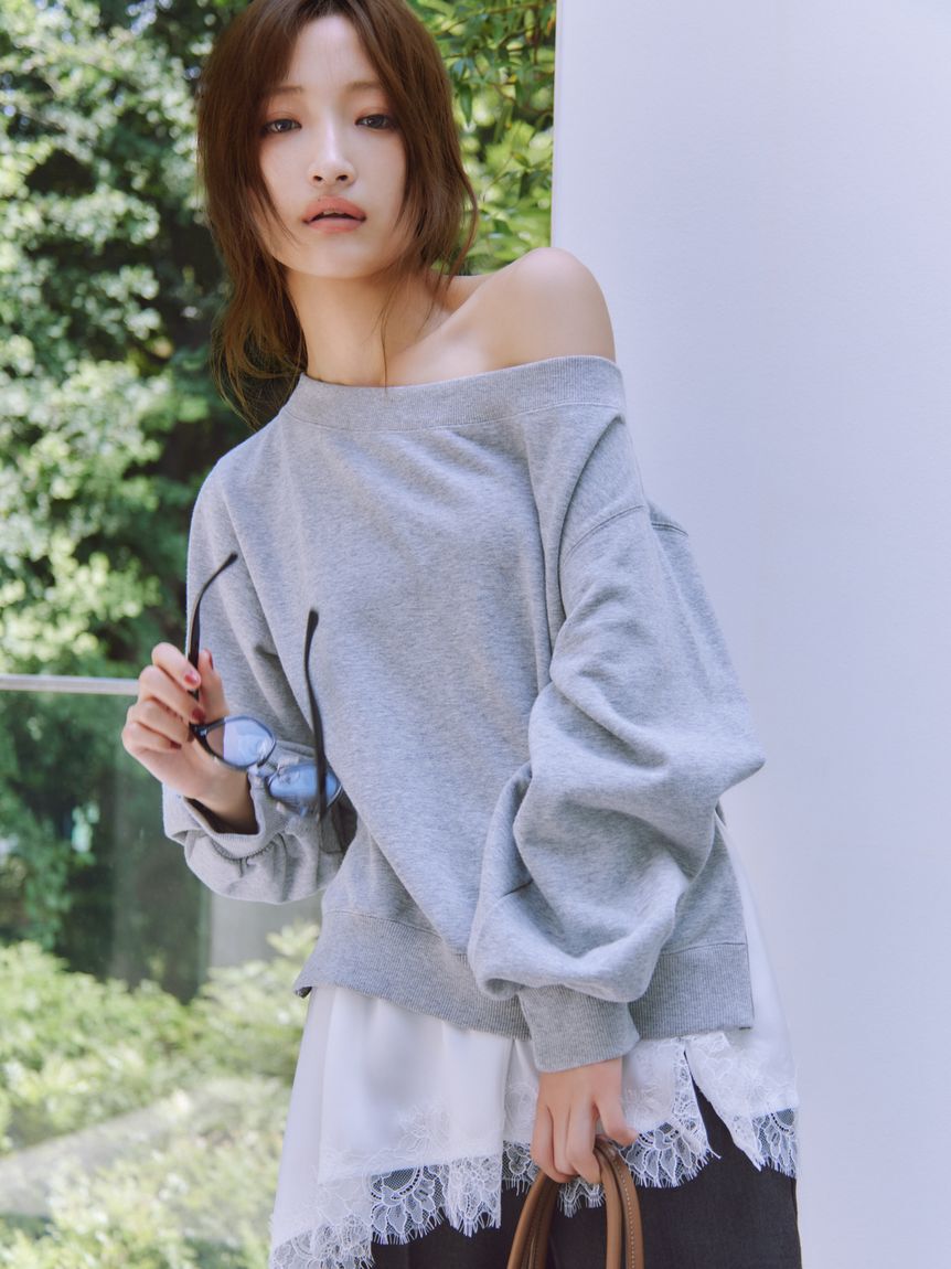 FRAY I.D「2wayレーストリムオフショルスウェット」|Tシャツ・カットソー|GRY