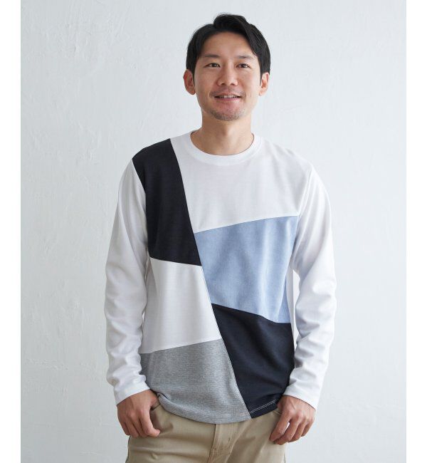 ikka「ブロックススエード切り替えロンT」|Tシャツ・カットソー|