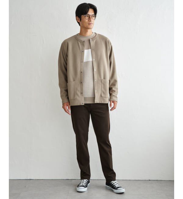 ikka「ボンディングクルーネックカーデ」|カーディガン|