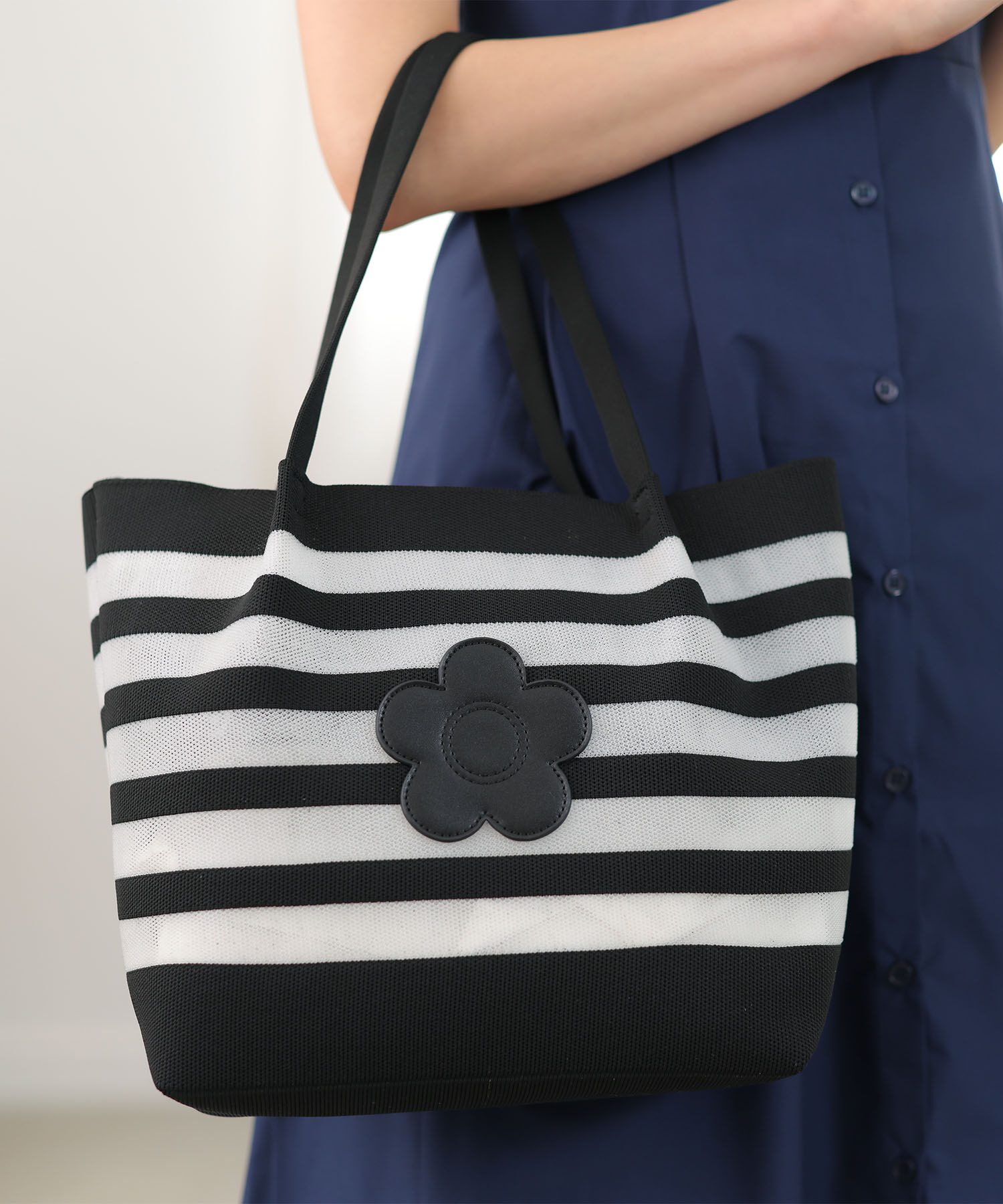 MARY QUANT「メッシュボーダーニット トート」|トートバッグ|ブラック