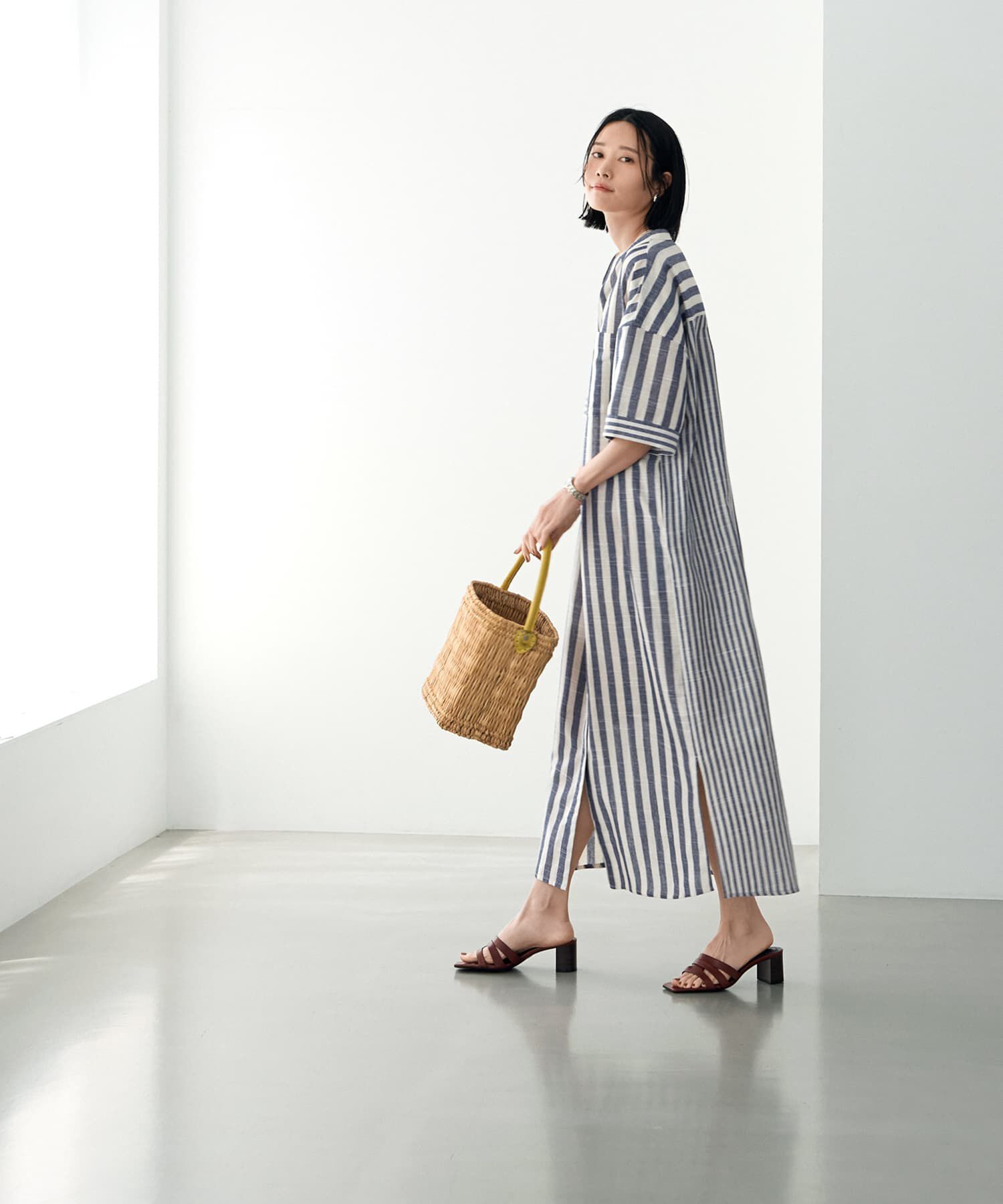 STYLE DELI「綿混紡ストライプ柄カフタンワンピース」|ワンピース|