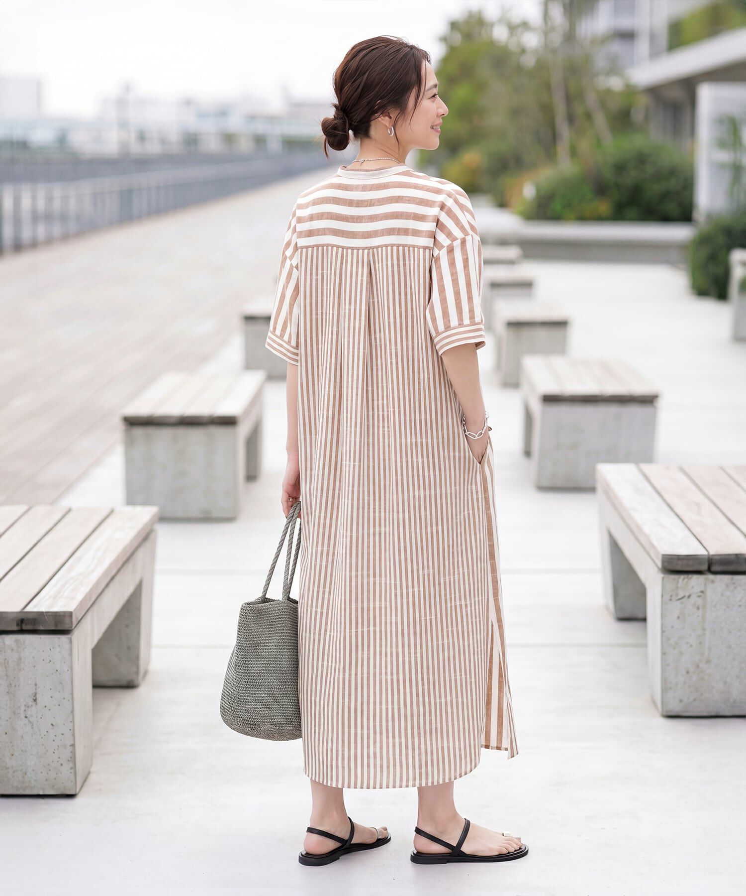 STYLE DELI「綿混紡ストライプ柄カフタンワンピース」|ワンピース|