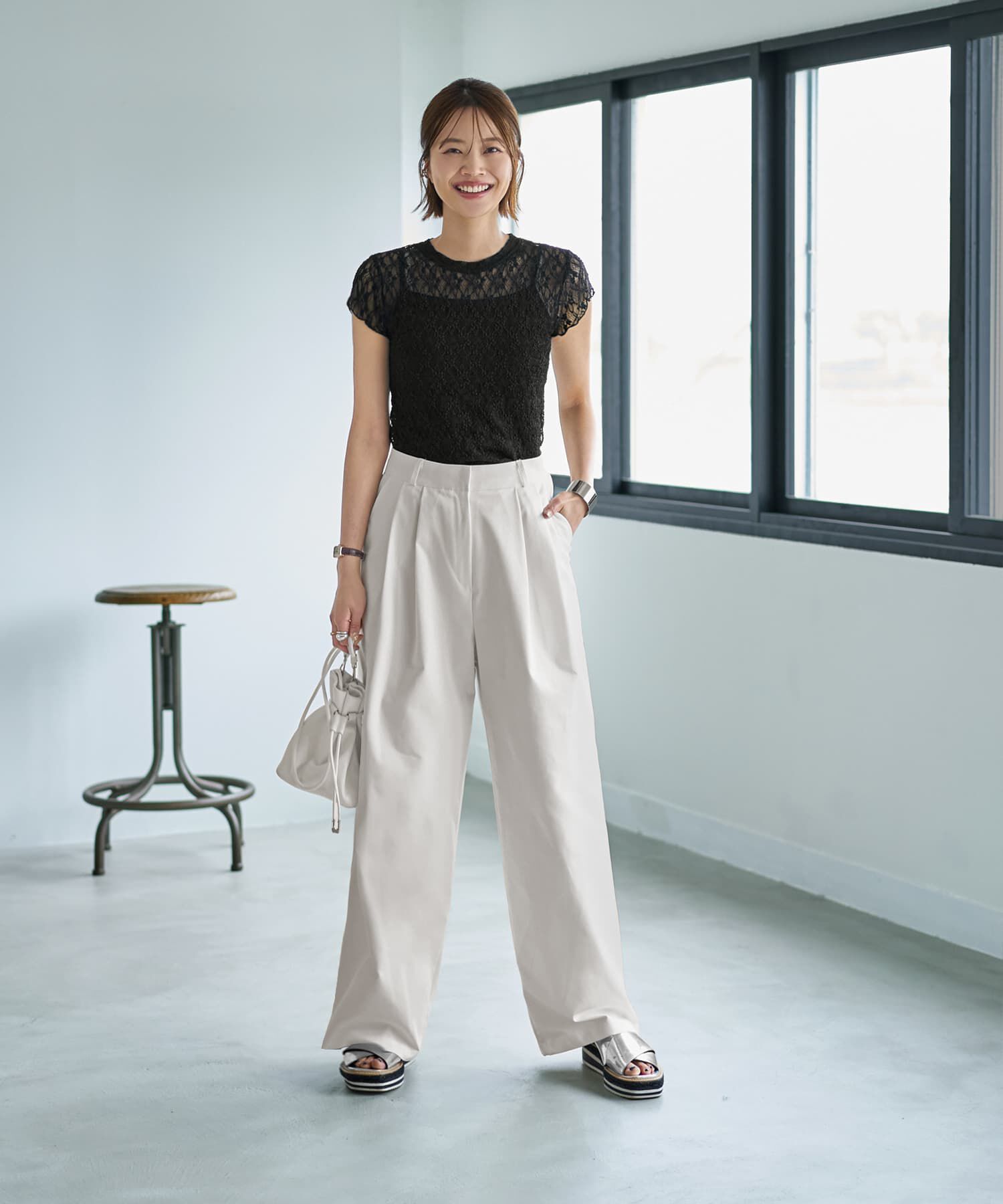 STYLE DELI「下に着る半袖レーシィーストレッチトップス」|Tシャツ・カットソー|