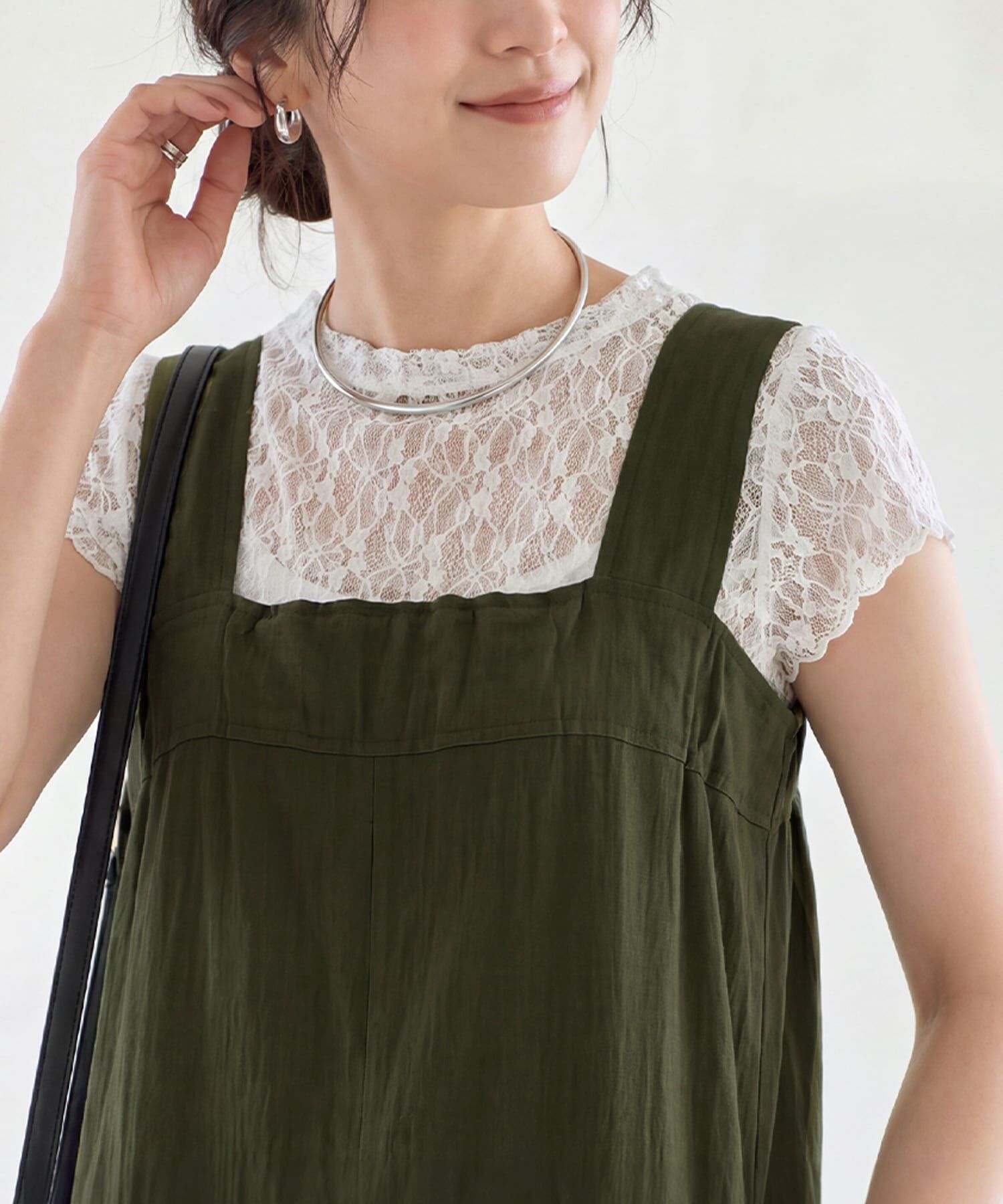 STYLE DELI「下に着る半袖レーシィーストレッチトップス」|Tシャツ・カットソー|