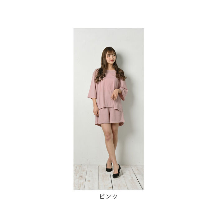 BACKYARD FAMILY「セットアップ ショートパンツ 通販 五分丈 トップス レディース 部屋着 普段着 ゆったり」|ルームウェア|