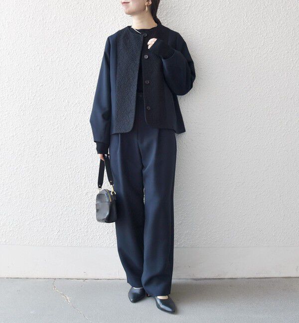 SHIPS any「〈手洗い可能〉ダブルクロス レース 切替 ノーカラー ジャケット［NAVY BLUE］」|ノーカラージャケット|