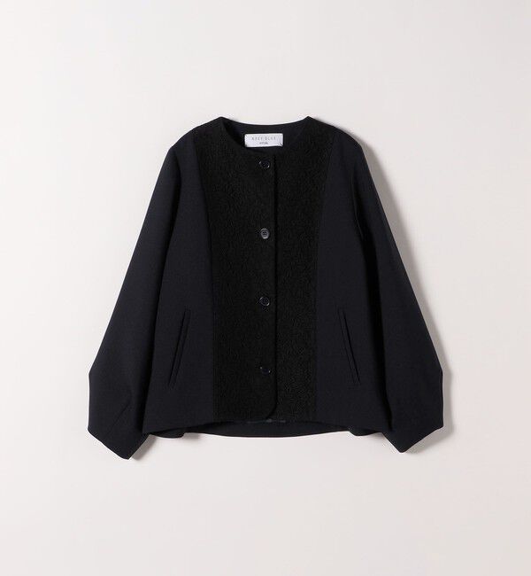 SHIPS any「〈手洗い可能〉ダブルクロス レース 切替 ノーカラー ジャケット［NAVY BLUE］」|ノーカラージャケット|