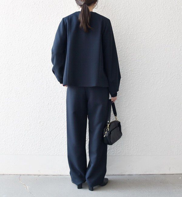 SHIPS any「〈手洗い可能〉ダブルクロス レース 切替 ノーカラー ジャケット［NAVY BLUE］」|ノーカラージャケット|