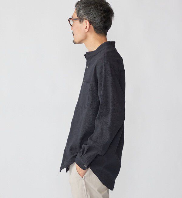SHIPS「SHIPS: 〈MADE IN JAPAN〉エアー サッカー リラックス バンドカラー シャツ」|シャツ・ブラウス|
