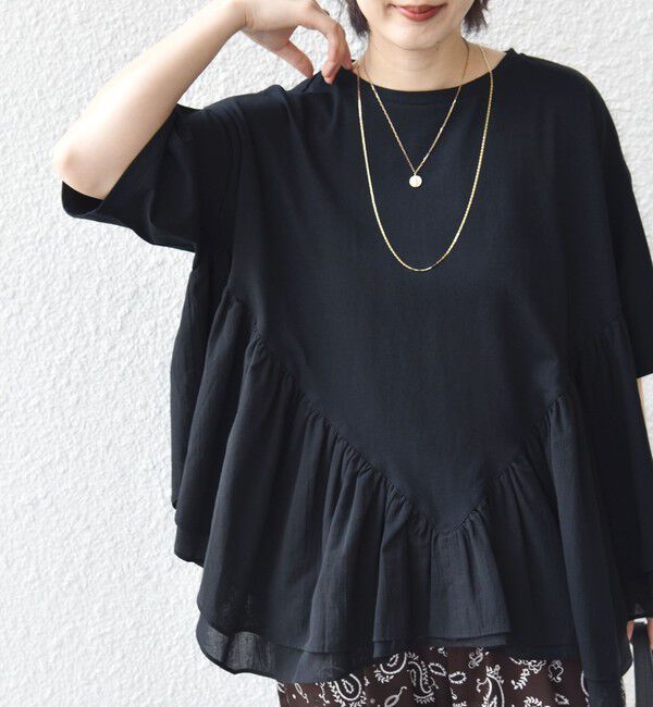 SHIPS for women「【WEB限定】〈手洗い可能〉ランダム ギャザー ドッキング TEE」|Tシャツ・カットソー|