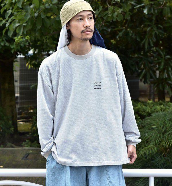 SHIPS any「【SHIPS any別注】ohwell: ワンポイント ロゴ 刺繍 ミジンボーダー Tシャツ(ロンT)◇」|Tシャツ・カットソー|