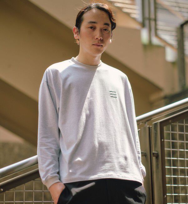 SHIPS any「【SHIPS any別注】ohwell: ワンポイント ロゴ 刺繍 ミジンボーダー Tシャツ(ロンT)◇」|Tシャツ・カットソー|