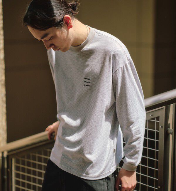 SHIPS any「【SHIPS any別注】ohwell: ワンポイント ロゴ 刺繍 ミジンボーダー Tシャツ(ロンT)◇」|Tシャツ・カットソー|