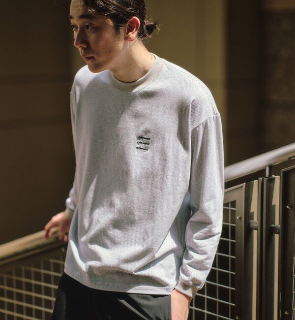 SHIPS any「【SHIPS any別注】ohwell: ワンポイント ロゴ 刺繍 ミジンボーダー Tシャツ(ロンT)◇」|Tシャツ・カットソー|