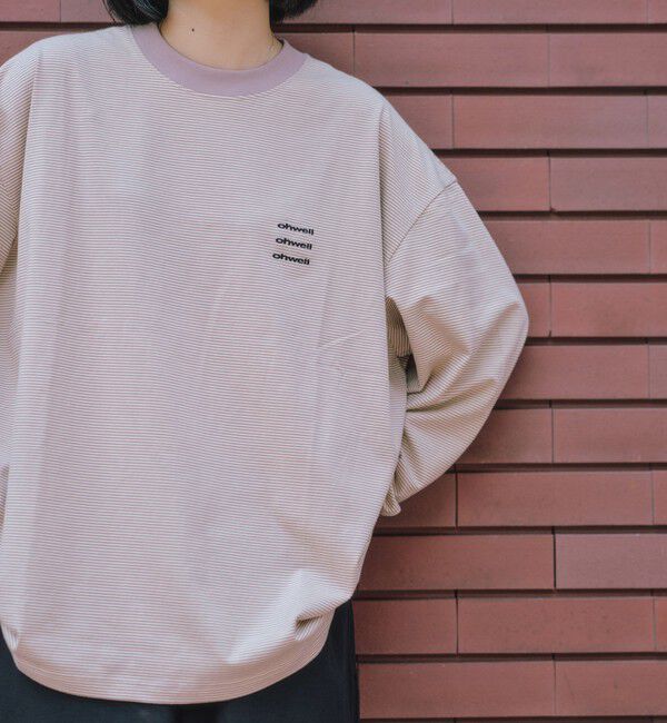 SHIPS any「【SHIPS any別注】ohwell: ワンポイント ロゴ 刺繍 ミジンボーダー Tシャツ(ロンT)◇」|Tシャツ・カットソー|コーラル