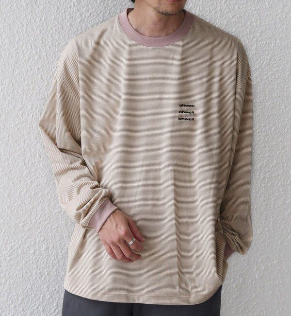 SHIPS any「【SHIPS any別注】ohwell: ワンポイント ロゴ 刺繍 ミジンボーダー Tシャツ(ロンT)◇」|Tシャツ・カットソー|