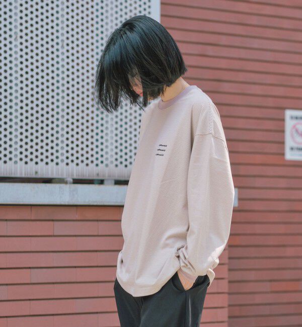SHIPS any「【SHIPS any別注】ohwell: ワンポイント ロゴ 刺繍 ミジンボーダー Tシャツ(ロンT)◇」|Tシャツ・カットソー|
