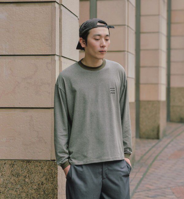 SHIPS any「【SHIPS any別注】ohwell: ワンポイント ロゴ 刺繍 ミジンボーダー Tシャツ(ロンT)◇」|Tシャツ・カットソー|