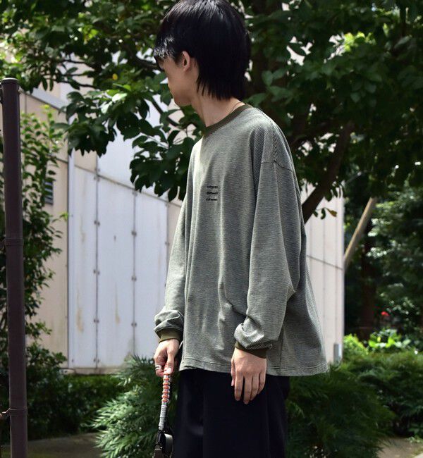 SHIPS any「【SHIPS any別注】ohwell: ワンポイント ロゴ 刺繍 ミジンボーダー Tシャツ(ロンT)◇」|Tシャツ・カットソー|