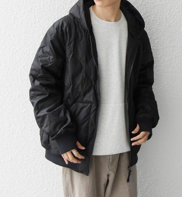 SHIPS any「【SHIPS any別注】TAION:〈手洗い可能〉ミリタリーキルト ダブルジップ ダウン パーカ ー26AW◆」|ブルゾン・スタジャン|ブラック