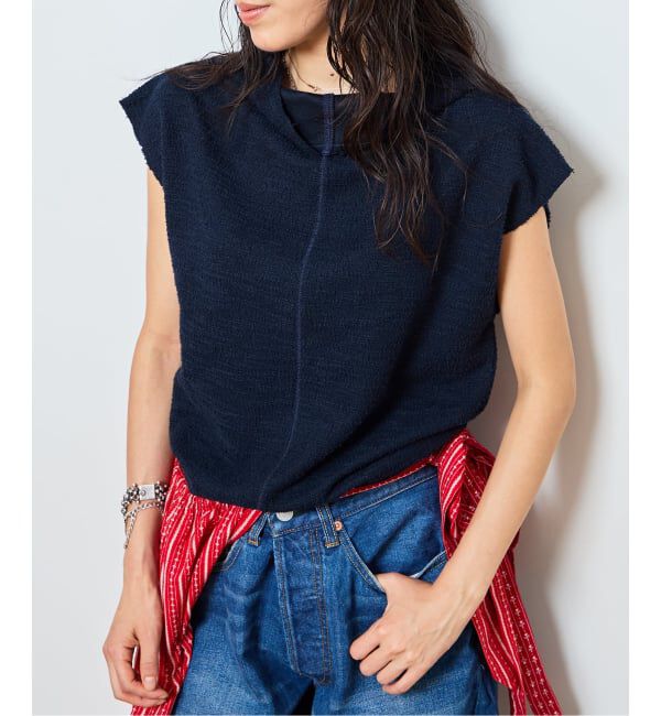  「TWEED CUT STAND NECK TOPS：カットソー」|Tシャツ・カットソー|ネイビー