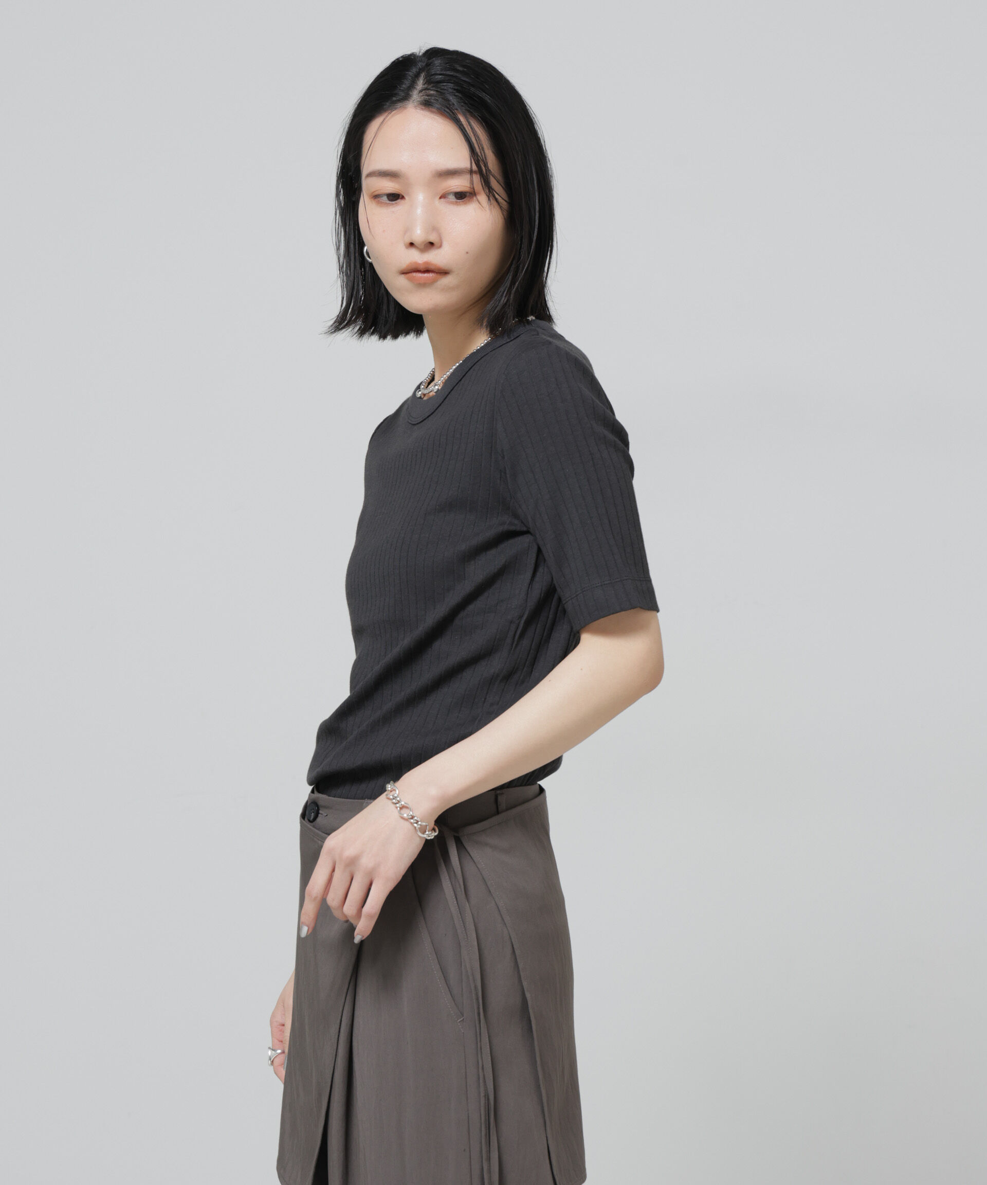 NANO universe「【選べる4色展開！】Anti Soaked(R) 汗染み防止クルーネックリブTシャツ」|Tシャツ・カットソー|