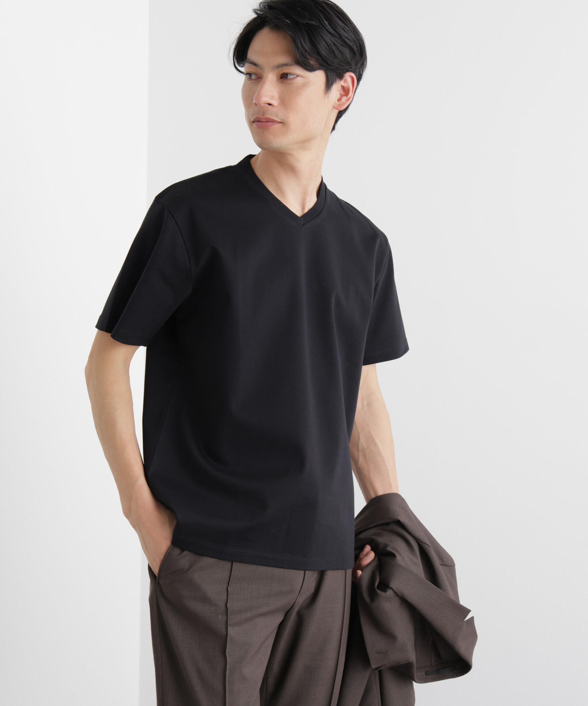 NANO universe「ジャケT(R)プレミアム Vネック 半袖」|Tシャツ・カットソー|