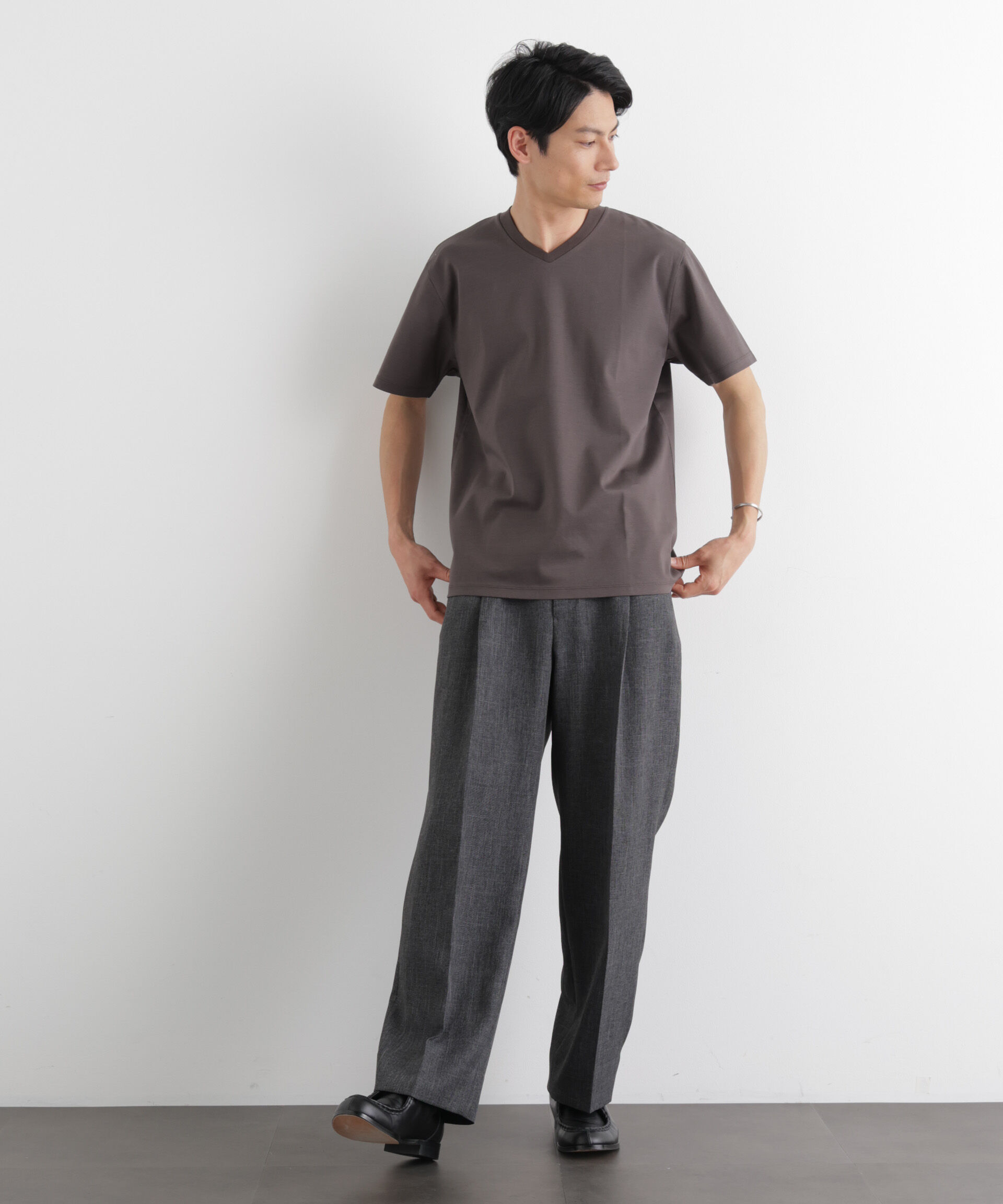 NANO universe「ジャケT(R)プレミアム Vネック 半袖」|Tシャツ・カットソー|