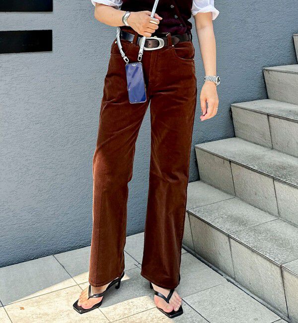 Rie Miller「《5サイズ展開》【RM denim】ウォッシャブルセンタープレス裾デザインコーデュロイパンツ」|チノ|ブラウン