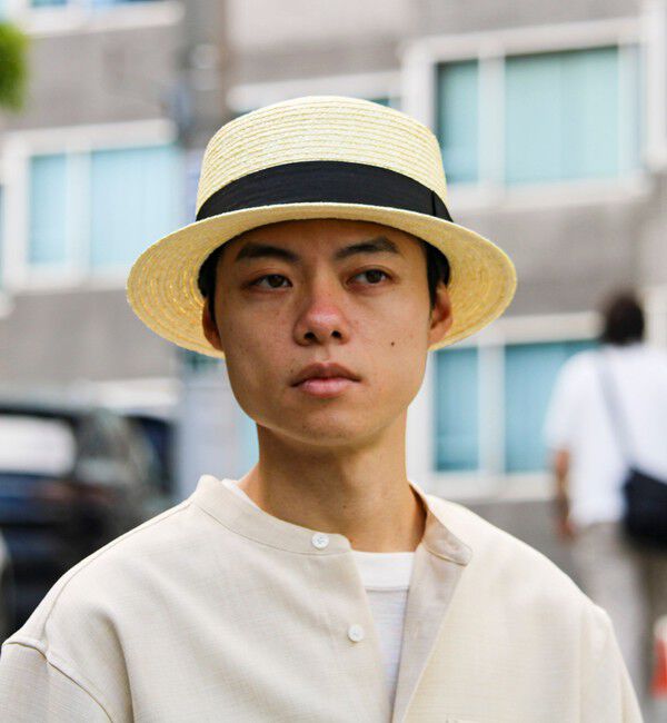 GLOSTER「【夏の定番クラシック】STRAW BOATHER HAT カンカン帽」|ハット|アイボリー