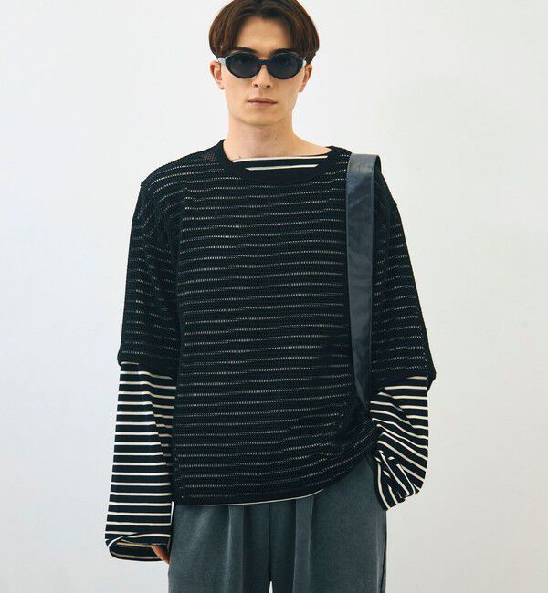 GLOSTER「3/4スリーブメッシュTシャツ シアーT 7分袖 オーバーサイズ」|Tシャツ・カットソー|