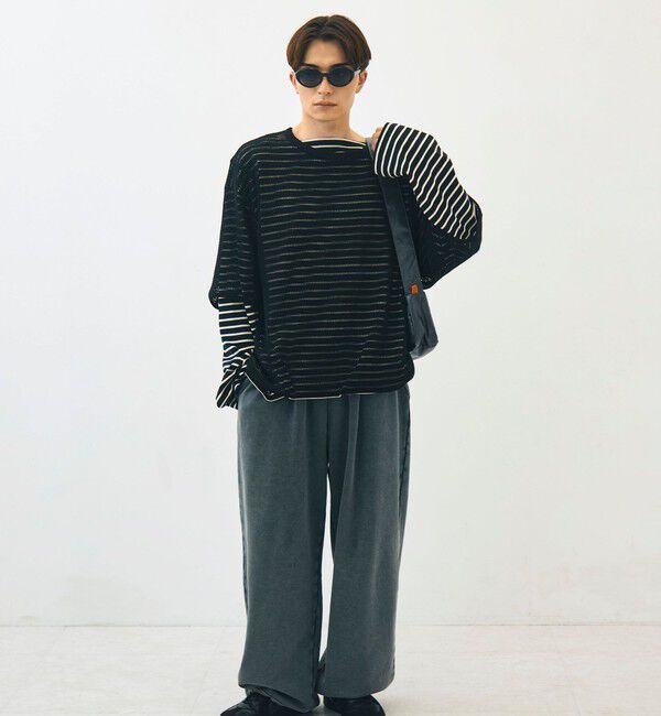 GLOSTER「3/4スリーブメッシュTシャツ シアーT 7分袖 オーバーサイズ」|Tシャツ・カットソー|