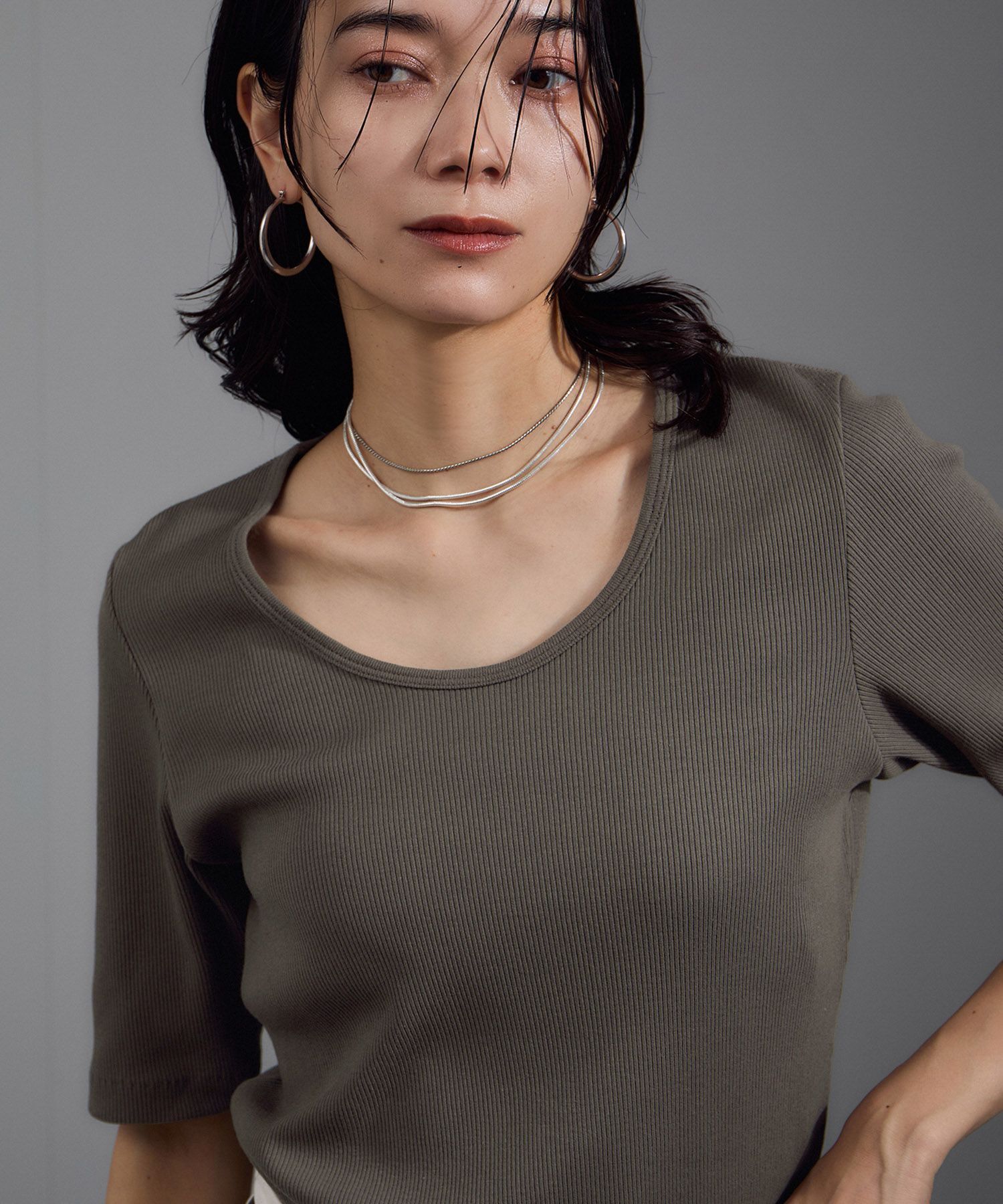 SALON adam et rope'「Primaveil ファームリーリブハーフスリーブTシャツ」|Tシャツ・カットソー|