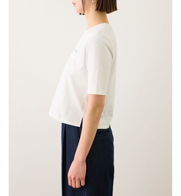 ROPE「ショート丈コンパクトTEE(白刺繍＆黒ロゴプリント)/イージーケア」|Tシャツ・カットソー|