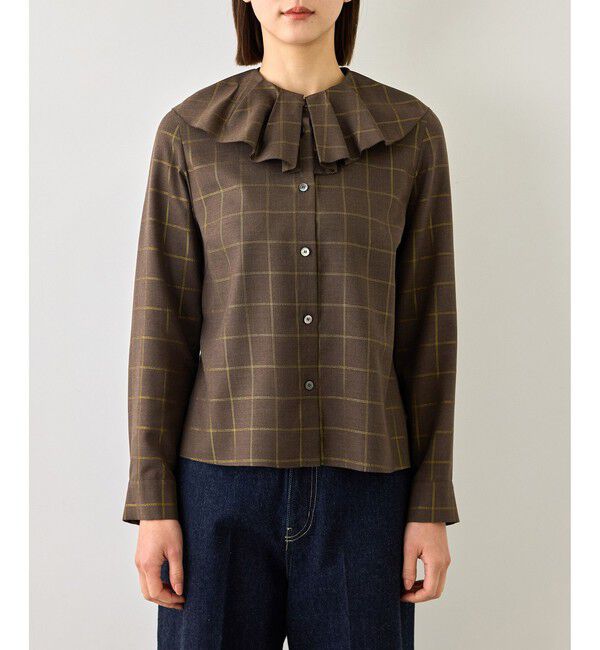 ROPE「【J'aDoRe・一部店舗限定サイズ】ラメチェックフリルカラーブラウス/セットアップ対応・イージーケア」|シャツ・ブラウス|