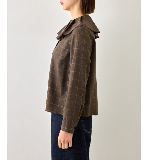 ROPE「【J'aDoRe・一部店舗限定サイズ】ラメチェックフリルカラーブラウス/セットアップ対応・イージーケア」|シャツ・ブラウス|