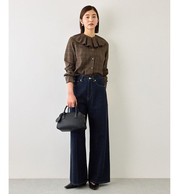 ROPE「【J'aDoRe・一部店舗限定サイズ】ラメチェックフリルカラーブラウス/セットアップ対応・イージーケア」|シャツ・ブラウス|