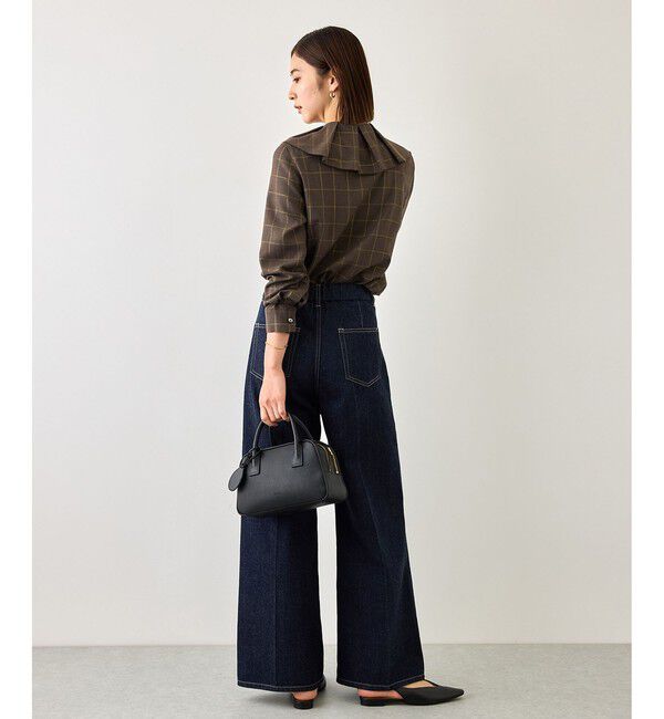 ROPE「【J'aDoRe・一部店舗限定サイズ】ラメチェックフリルカラーブラウス/セットアップ対応・イージーケア」|シャツ・ブラウス|