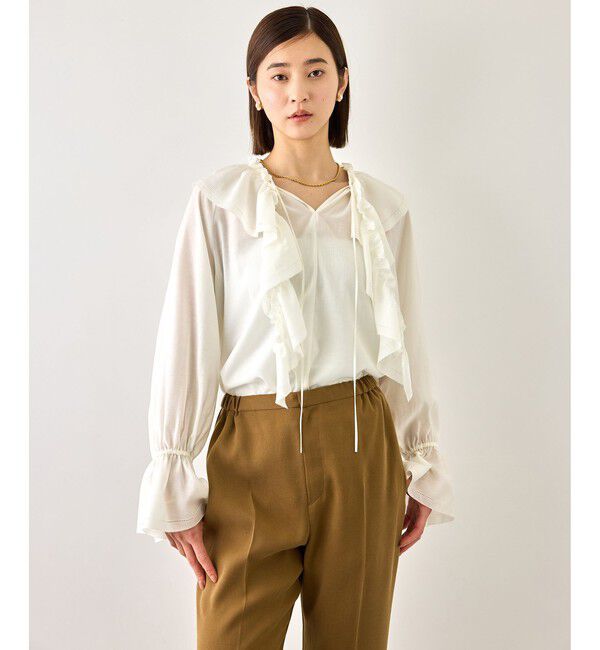 ROPE「【J'aDoRe・一部店舗限定サイズ】2WAYラッフルフリルブラウス(襟取り外し可能 )/イージーケア」|シャツ・ブラウス|