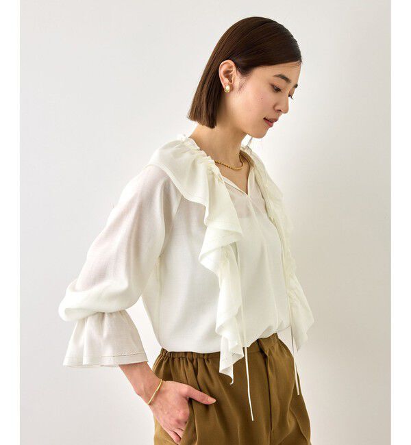 ROPE「【J'aDoRe・一部店舗限定サイズ】2WAYラッフルフリルブラウス(襟取り外し可能 )/イージーケア」|シャツ・ブラウス|