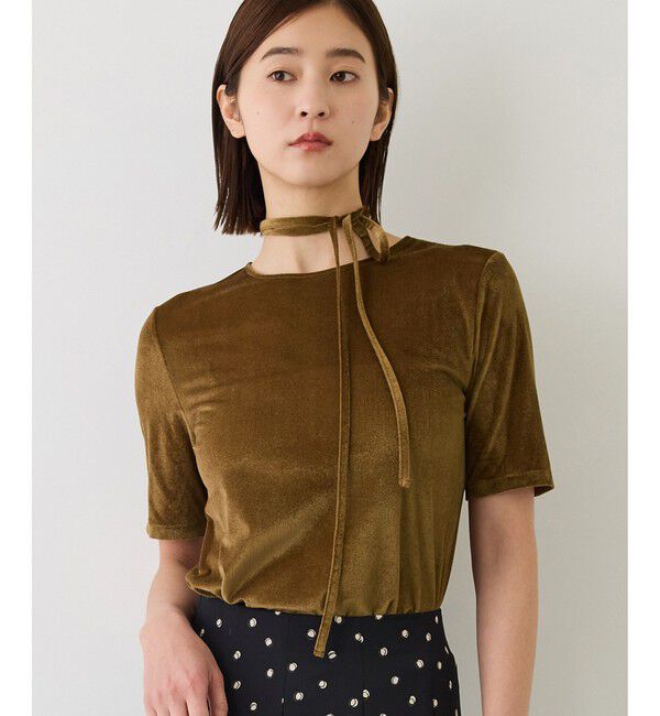 ROPE「【J'aDoRe・一部店舗限定サイズ】紐チョーカー付きシアーベロアTシャツ/イージーケア」|Tシャツ・カットソー|