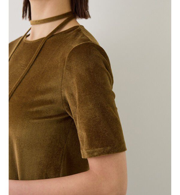 ROPE「【J'aDoRe・一部店舗限定サイズ】紐チョーカー付きシアーベロアTシャツ/イージーケア」|Tシャツ・カットソー|