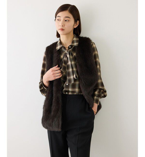 ROPE「【J'aDoRe・一部店舗限定サイズ】ボウタイ付きシアーチェックシャツブラウス(取り外し可能 )/イージーケア」|シャツ・ブラウス|