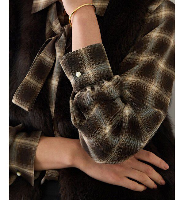 ROPE「【J'aDoRe・一部店舗限定サイズ】ボウタイ付きシアーチェックシャツブラウス(取り外し可能 )/イージーケア」|シャツ・ブラウス|