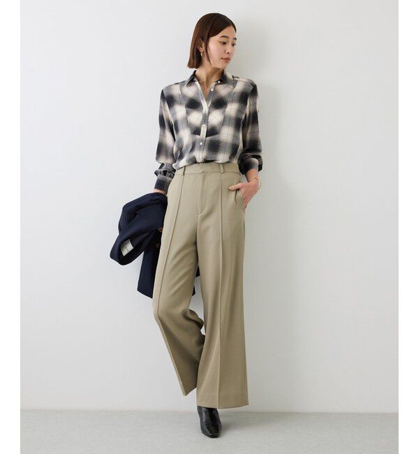 ROPE「【J'aDoRe・一部店舗限定サイズ】ボウタイ付きシアーチェックシャツブラウス(取り外し可能 )/イージーケア」|シャツ・ブラウス|