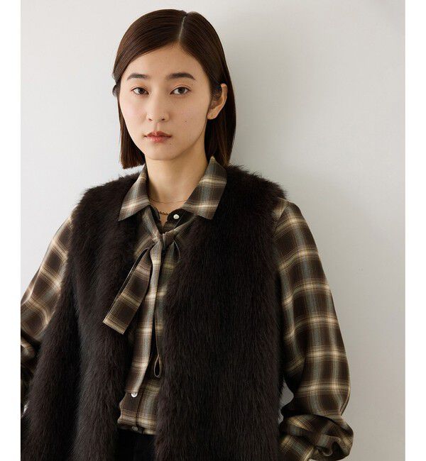 ROPE「【J'aDoRe・一部店舗限定サイズ】ボウタイ付きシアーチェックシャツブラウス(取り外し可能 )/イージーケア」|シャツ・ブラウス|